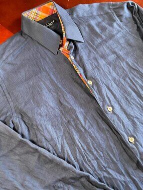 Mens Jared Lang Navy Preppy Minimalist Made In Turkey Button Down Shirt (Medium)